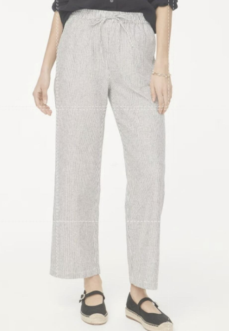 J.Crew Slim Wide Leg Linen Drawstring Pants Womens 14 Black White Striped CG405